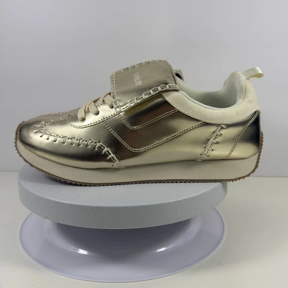 Toddlluby Women's‎ Sneakers Gold Metallic Lace Up Fashion Shoes Size 9 EU40